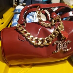 Juicy Couture Barrel Bag Women Small Burgundy Heart Crossbody Rhinestone Charms